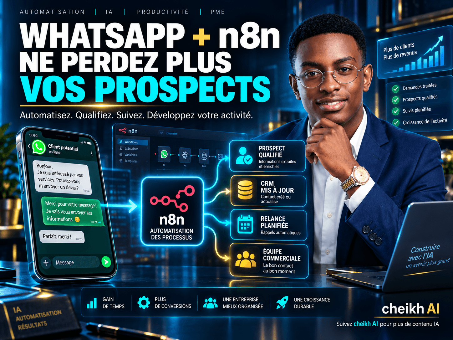 n8n + WhatsApp : suivi commercial